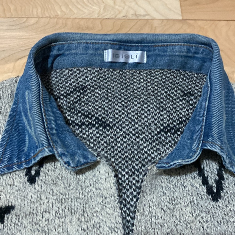 Igigli Star Patterned Cardigan with Denim Collar - Picture 11 of 17